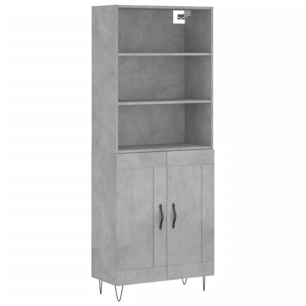 Highboard betonggrå 69,5x34x180 cm konstruert tre