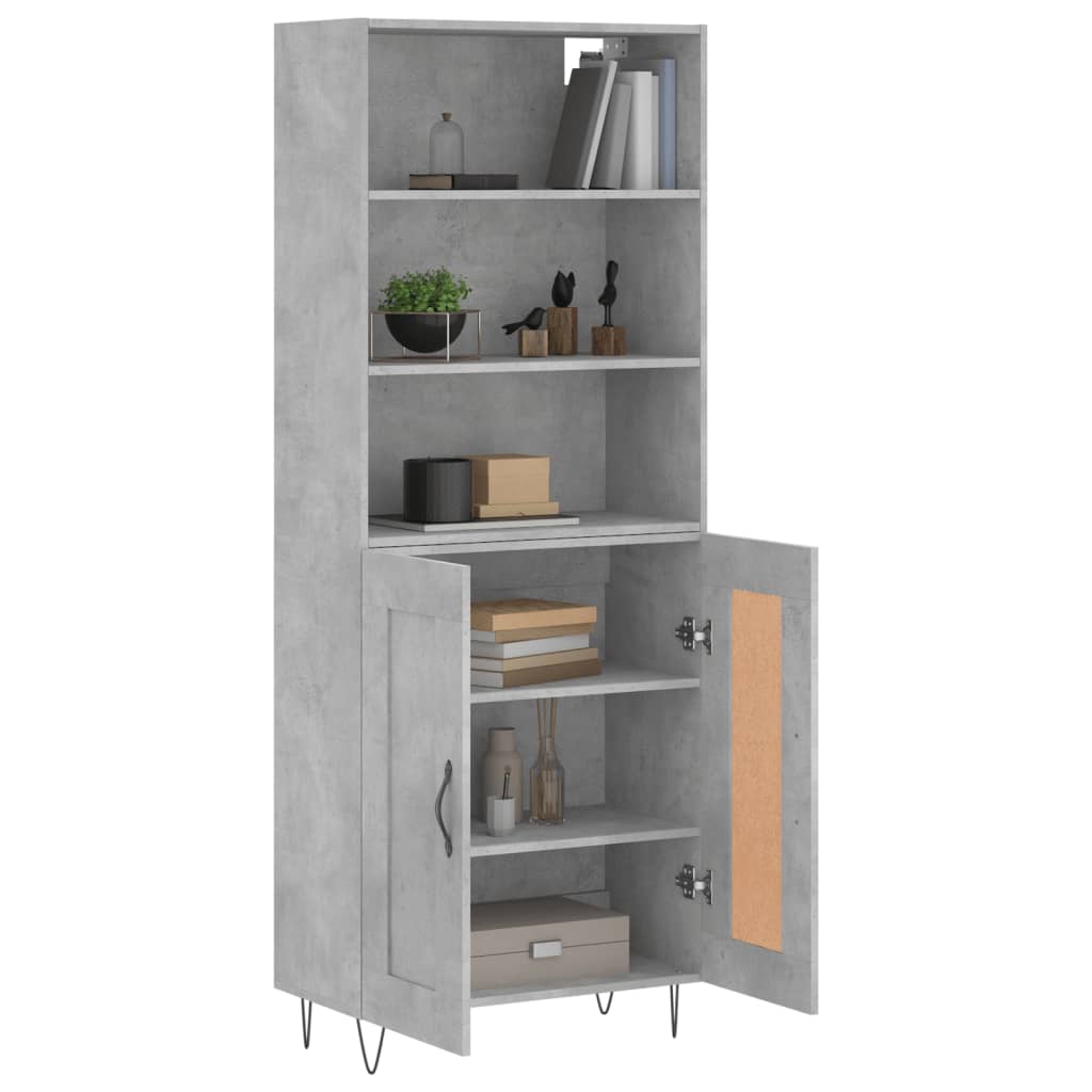 Highboard betonggrå 69,5x34x180 cm konstruert tre