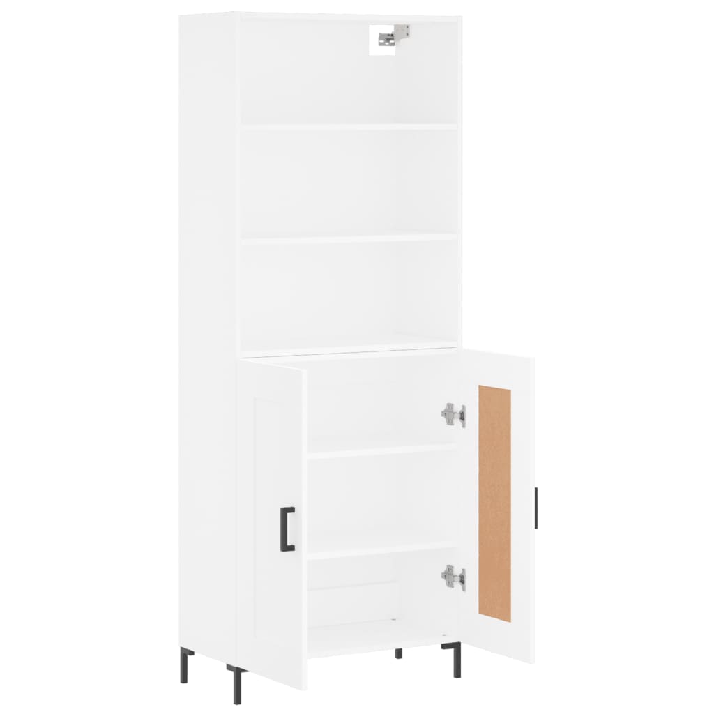 Highboard hvit 69,5x34x180 cm konstruert tre
