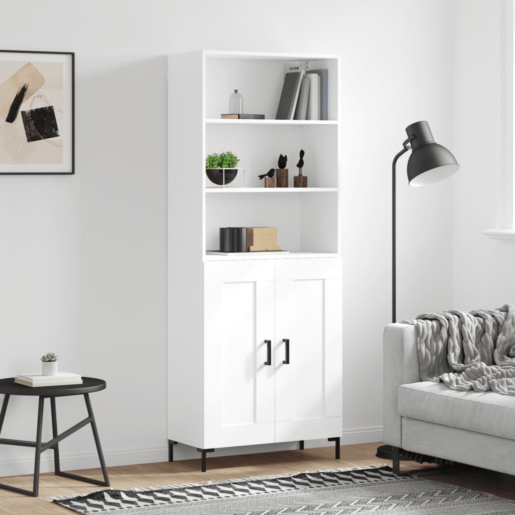 Highboard hvit 69,5x34x180 cm konstruert tre