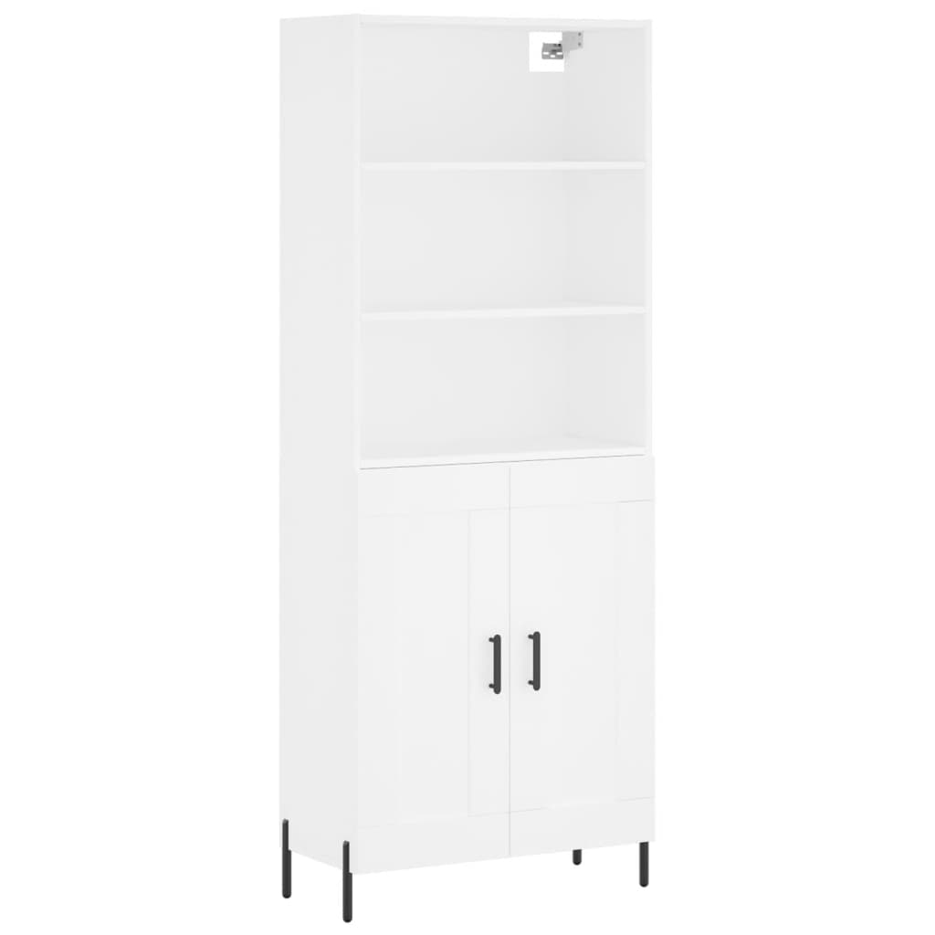 Highboard hvit 69,5x34x180 cm konstruert tre