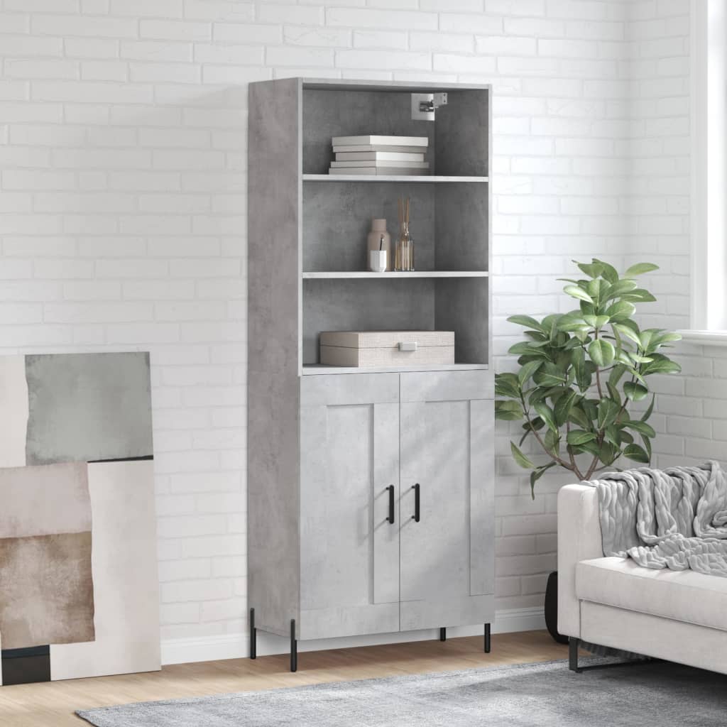 Highboard betonggrå 69,5x34x180 cm konstruert tre