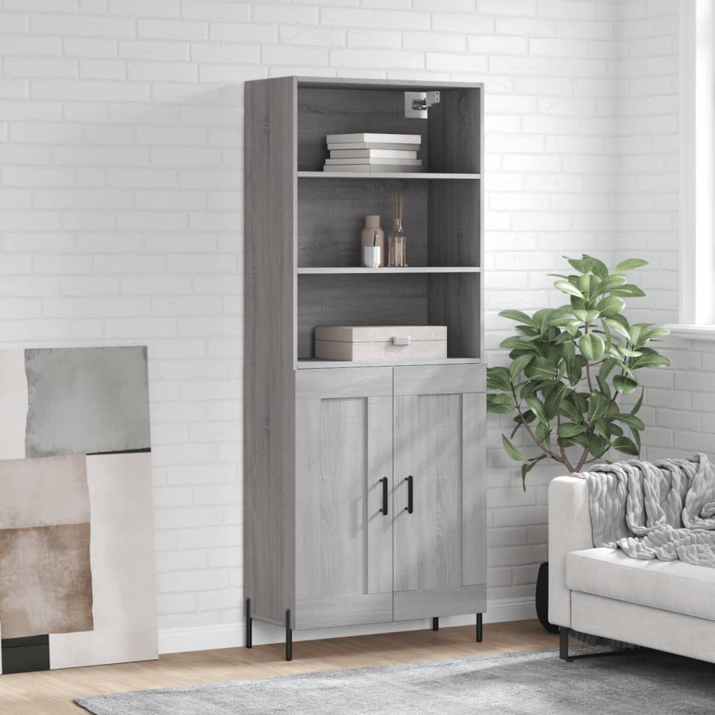 Highboard grå sonoma 69,5x34x180 cm konstruert tre