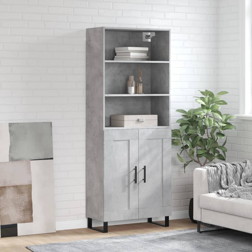 Highboard betonggrå 69,5x34x180 cm konstruert tre