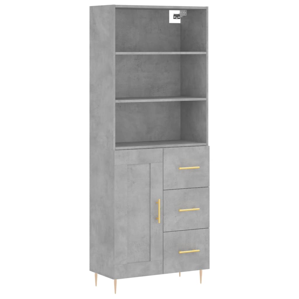 Highboard betonggrå 69,5x34x180 cm konstruert tre