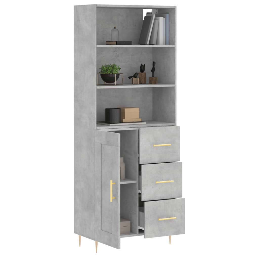 Highboard betonggrå 69,5x34x180 cm konstruert tre