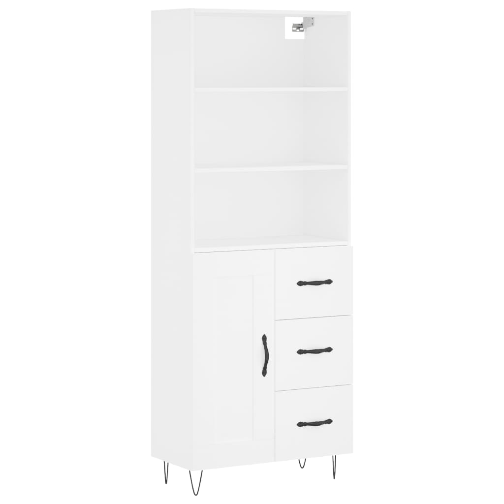 Highboard hvit 69,5x34x180 cm konstruert tre