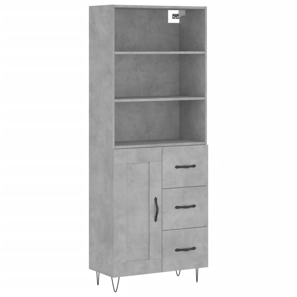 Highboard betonggrå 69,5x34x180 cm konstruert tre