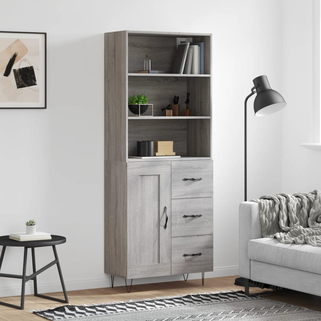 Highboard grå sonoma 69,5x34x180 cm konstruert tre vidaXL