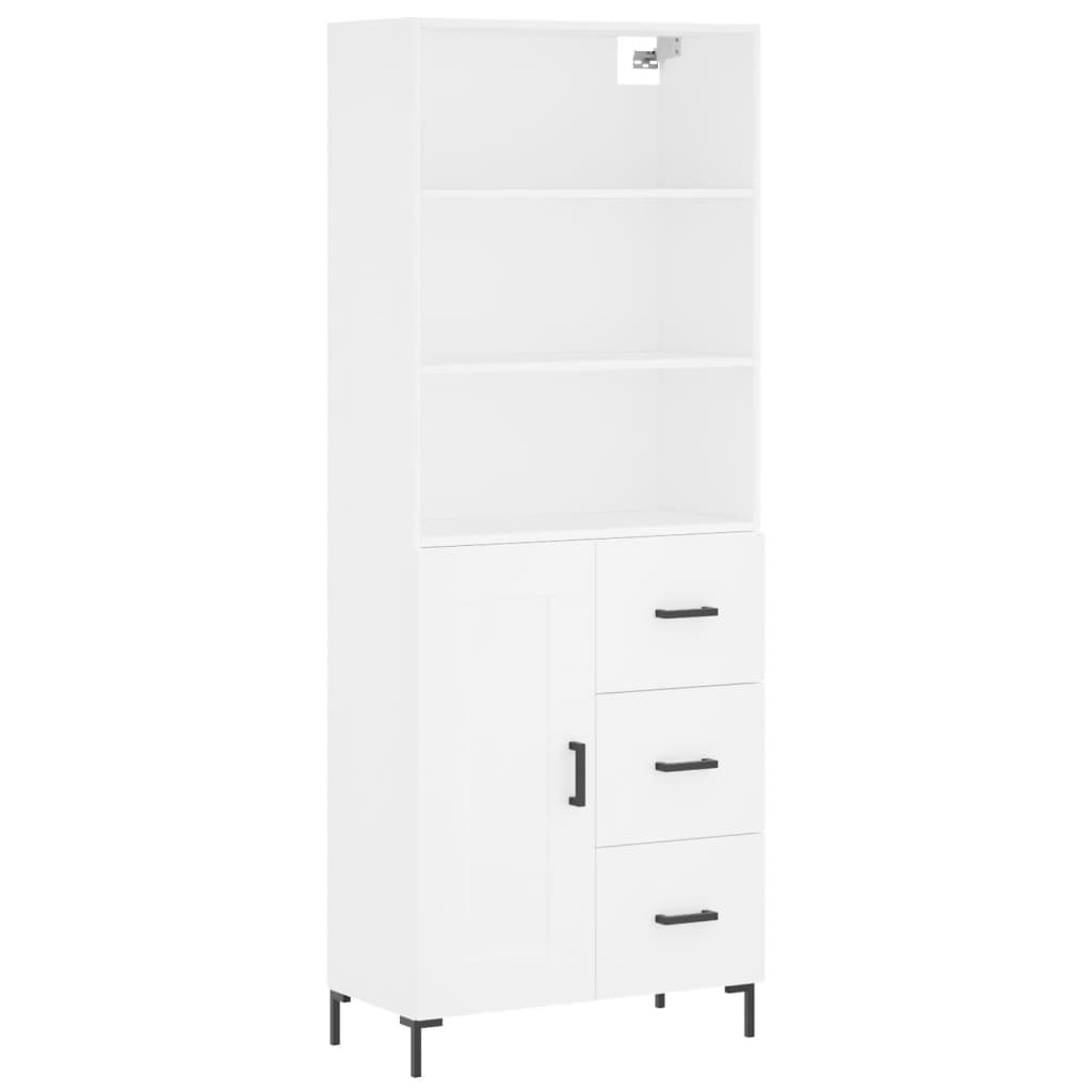 Highboard hvit 69,5x34x180 cm konstruert tre