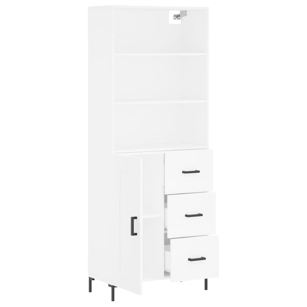 Highboard hvit 69,5x34x180 cm konstruert tre