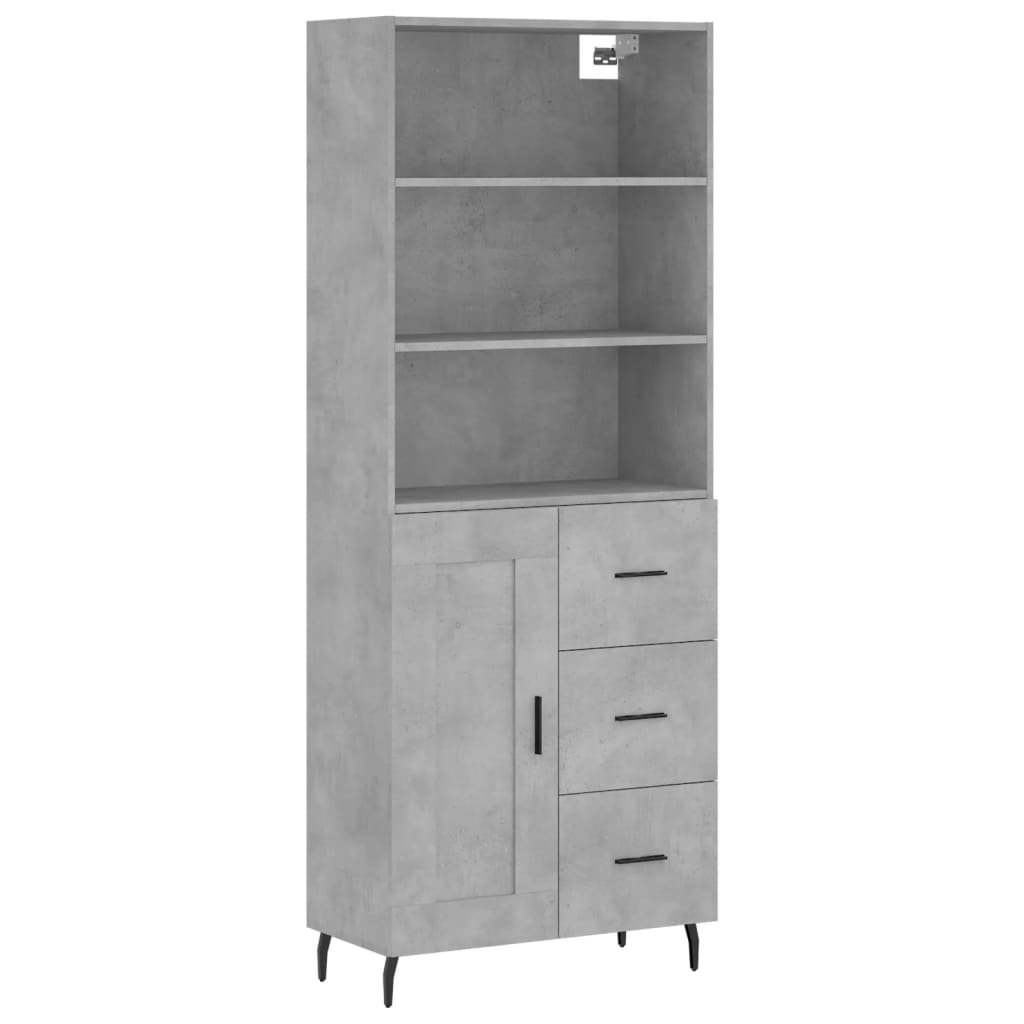Highboard betonggrå 69,5x34x180 cm konstruert tre