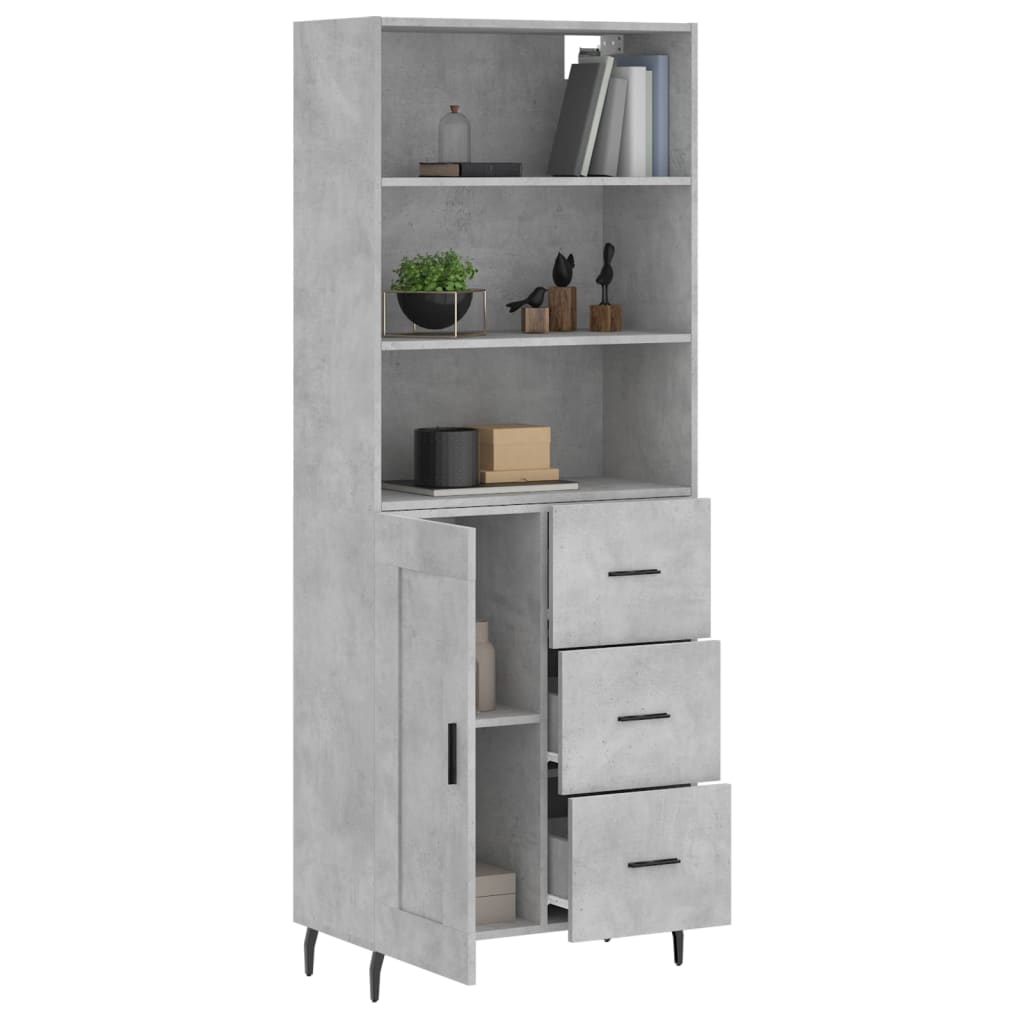 Highboard betonggrå 69,5x34x180 cm konstruert tre