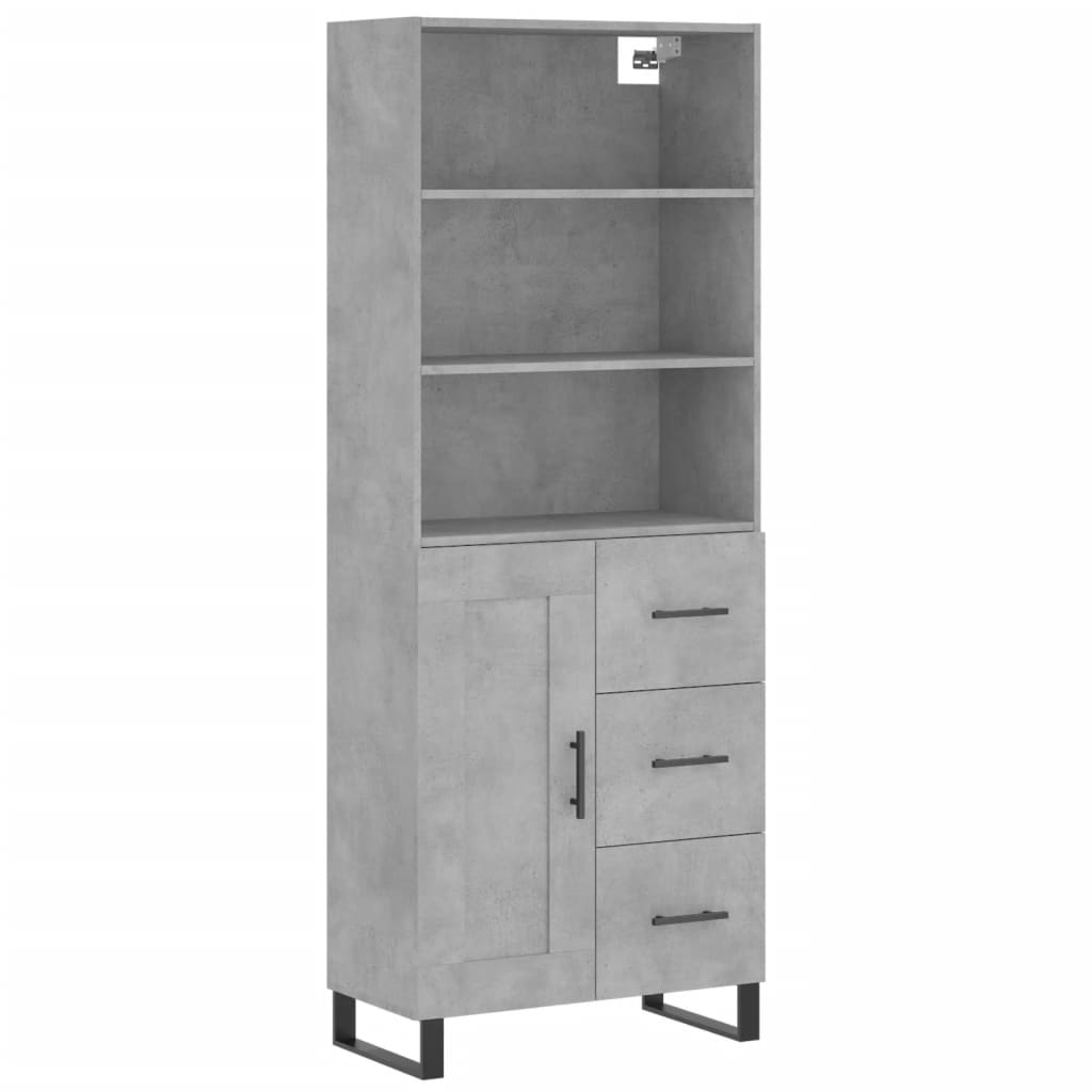 Highboard betonggrå 69,5x34x180 cm konstruert tre