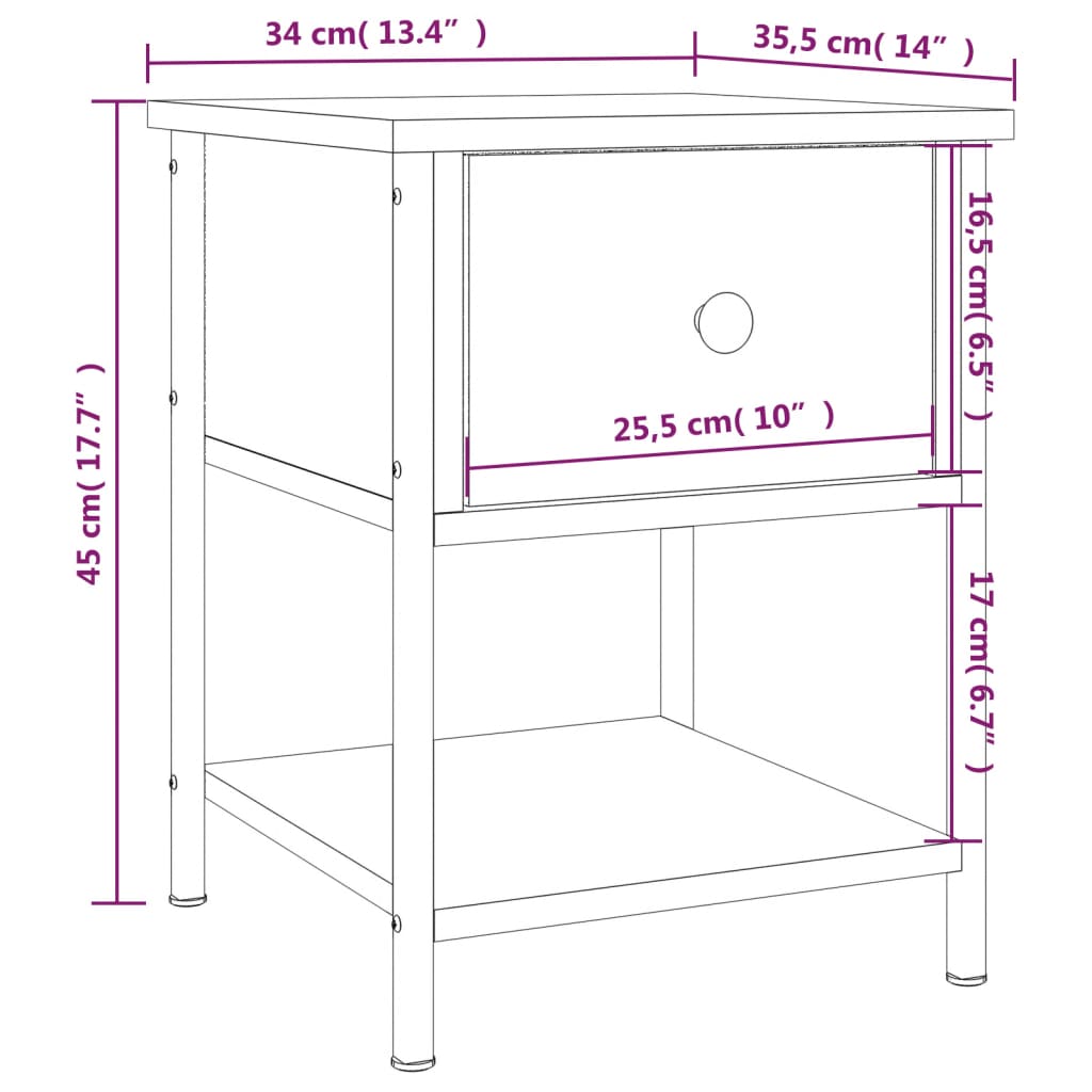Nattbord røkt eik 34x35,5x45 cm konstruert tre vidaXL
