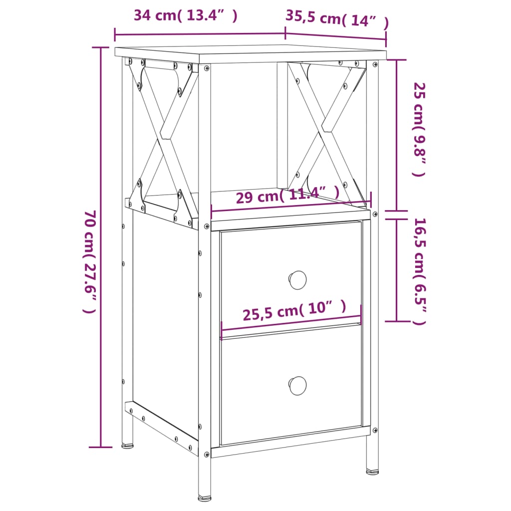 Nattbord svart 34x35,5x70 cm konstruert tre