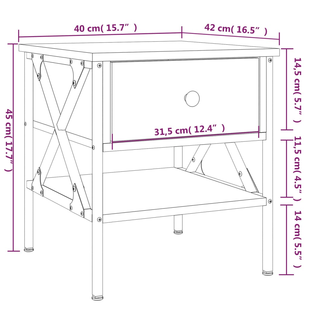 Nattbord sonoma eik 40x42x45 cm konstruert tre
