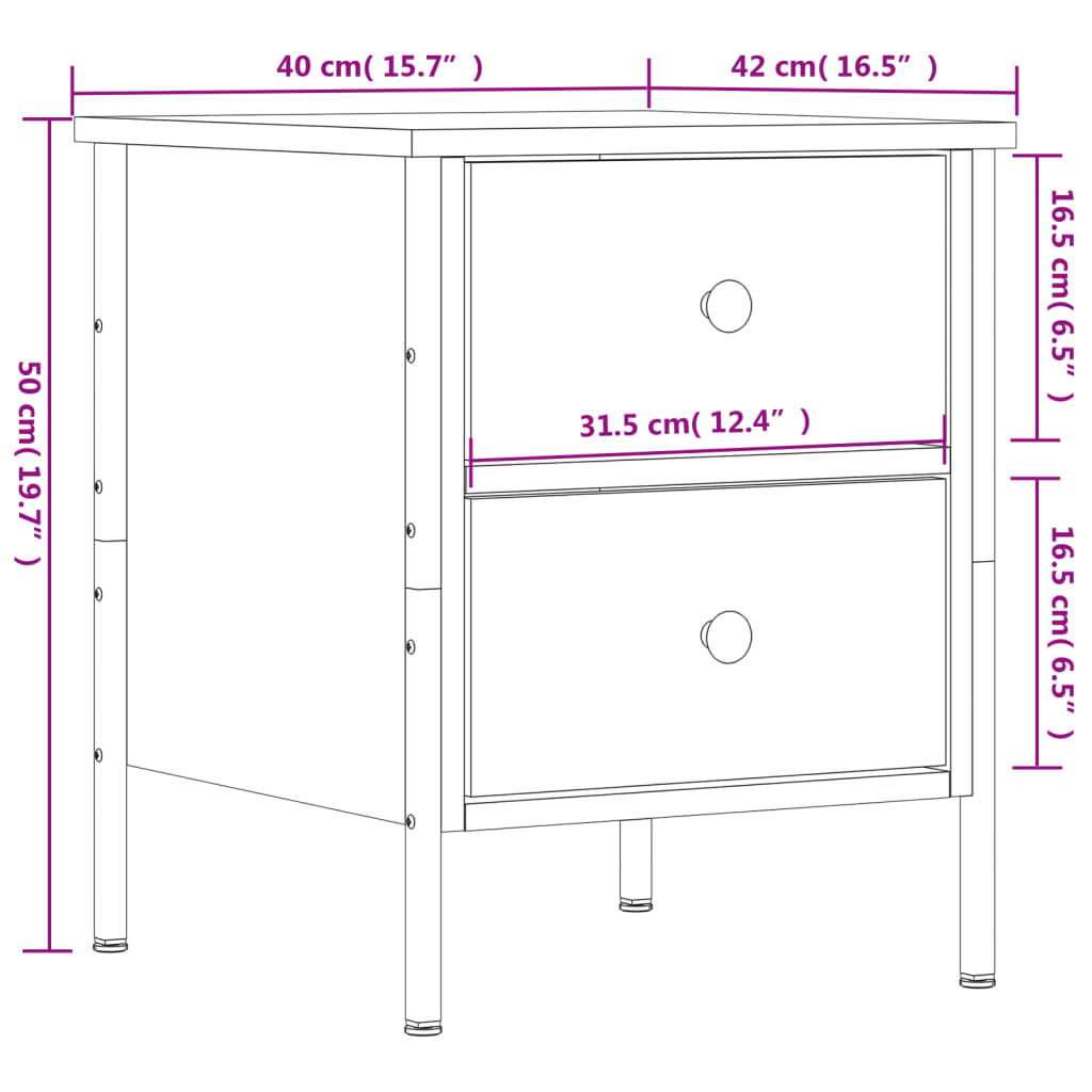 Nattbord svart 40x42x50 cm konstruert tre