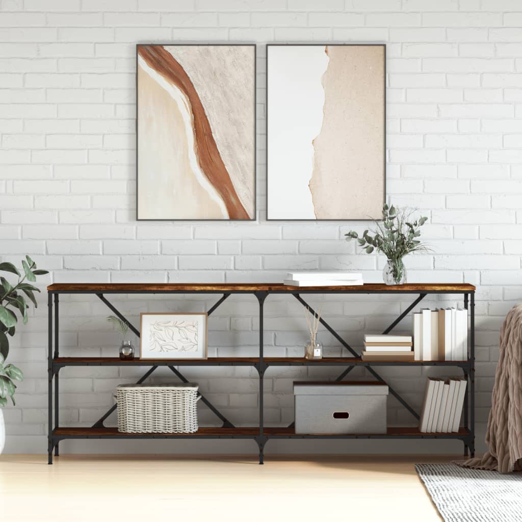 Salongbord røkt eik 180x30x75 cm konstruert tre og jern