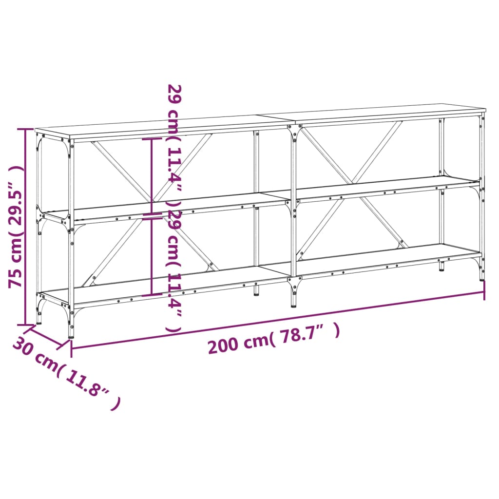 Salongbord sonoma eik 200x30x75 cm konstruert tre og jern