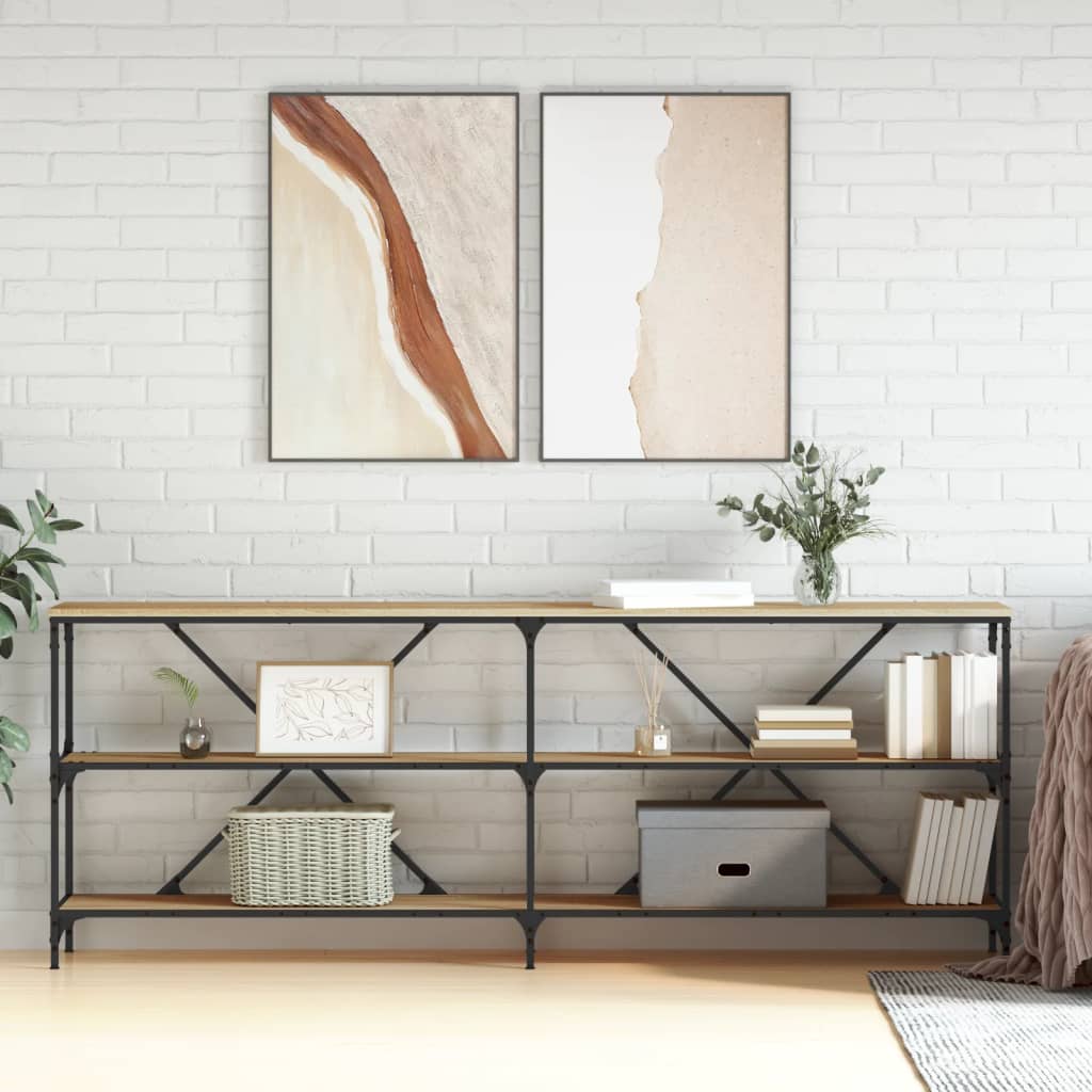 Salongbord sonoma eik 200x30x75 cm konstruert tre og jern