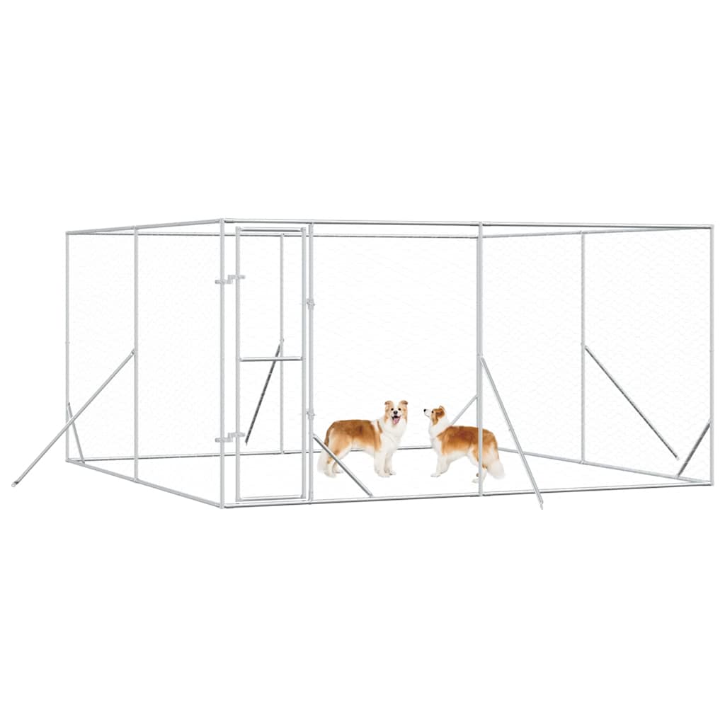 Utendørs hundekennel sølv 4x4x2 m galvanisert stål