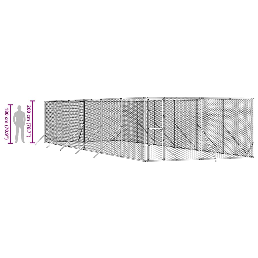 Utendørs hundekennel sølv 4x12x2 m galvanisert stål