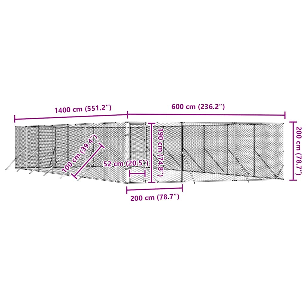 Utendørs hundekennel sølv 6x14x2 m galvanisert stål