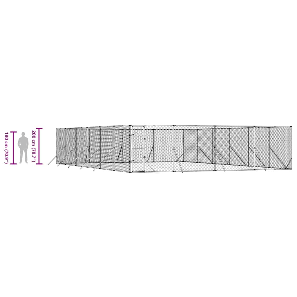 Utendørs hundekennel sølv 8x12x2 m galvanisert stål
