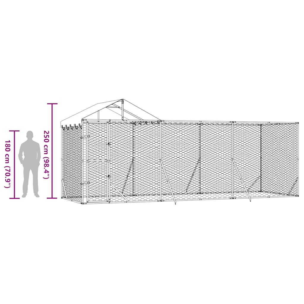 Utendørs hundekennel sølv 6x2x2,5 m galvanisert stål