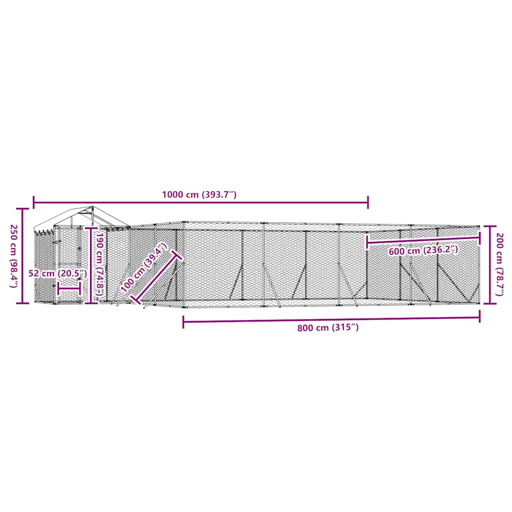 Utendørs hundekennel sølv 10x6x2,5 m galvanisert stål