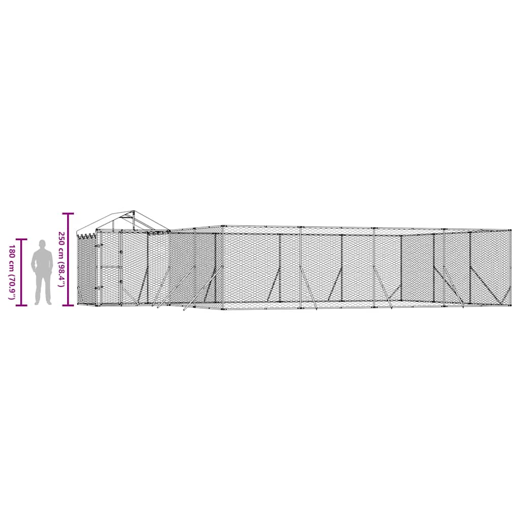 Utendørs hundekennel sølv 10x6x2,5 m galvanisert stål