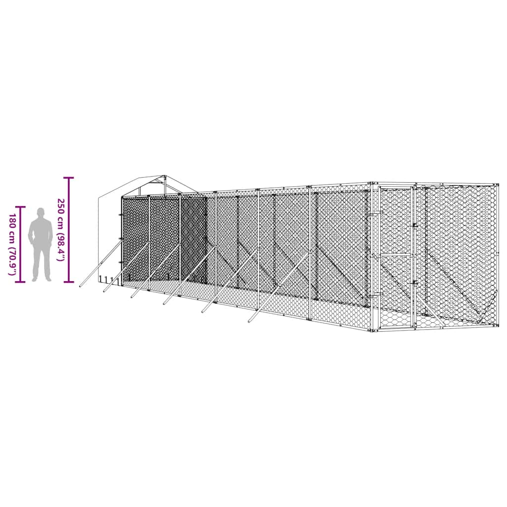 Utendørs hundekennel sølv 2x14x2,5 m galvanisert stål
