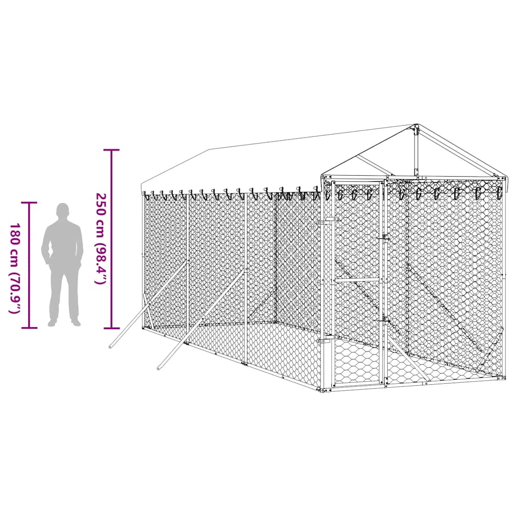 Utendørs hundekennel sølv 2x6x2,5 m galvanisert stål vidaXL