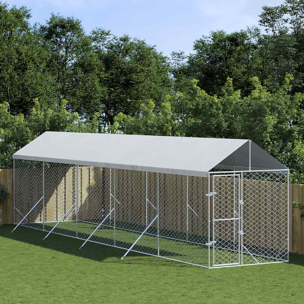 Utendørs hundekennel sølv 2x10x2,5 m galvanisert stål vidaXL