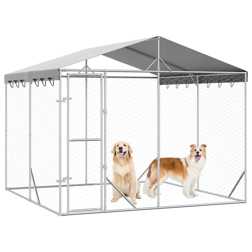 Utendørs hundekennel sølv 3x3x2,5 m galvanisert stål