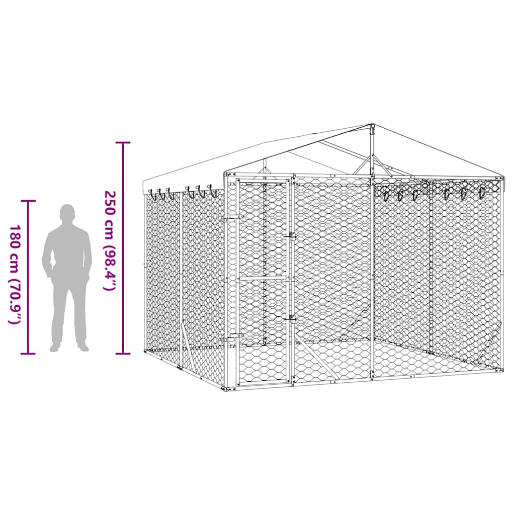 Utendørs hundekennel sølv 3x3x2,5 m galvanisert stål