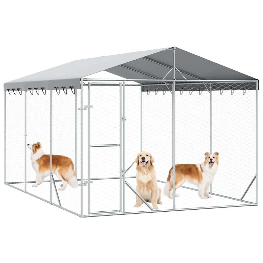 Utendørs hundekennel sølv 3x4,5x2,5 m galvanisert stål