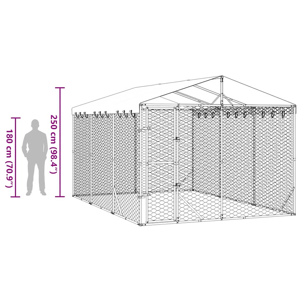 Utendørs hundekennel sølv 3x4,5x2,5 m galvanisert stål