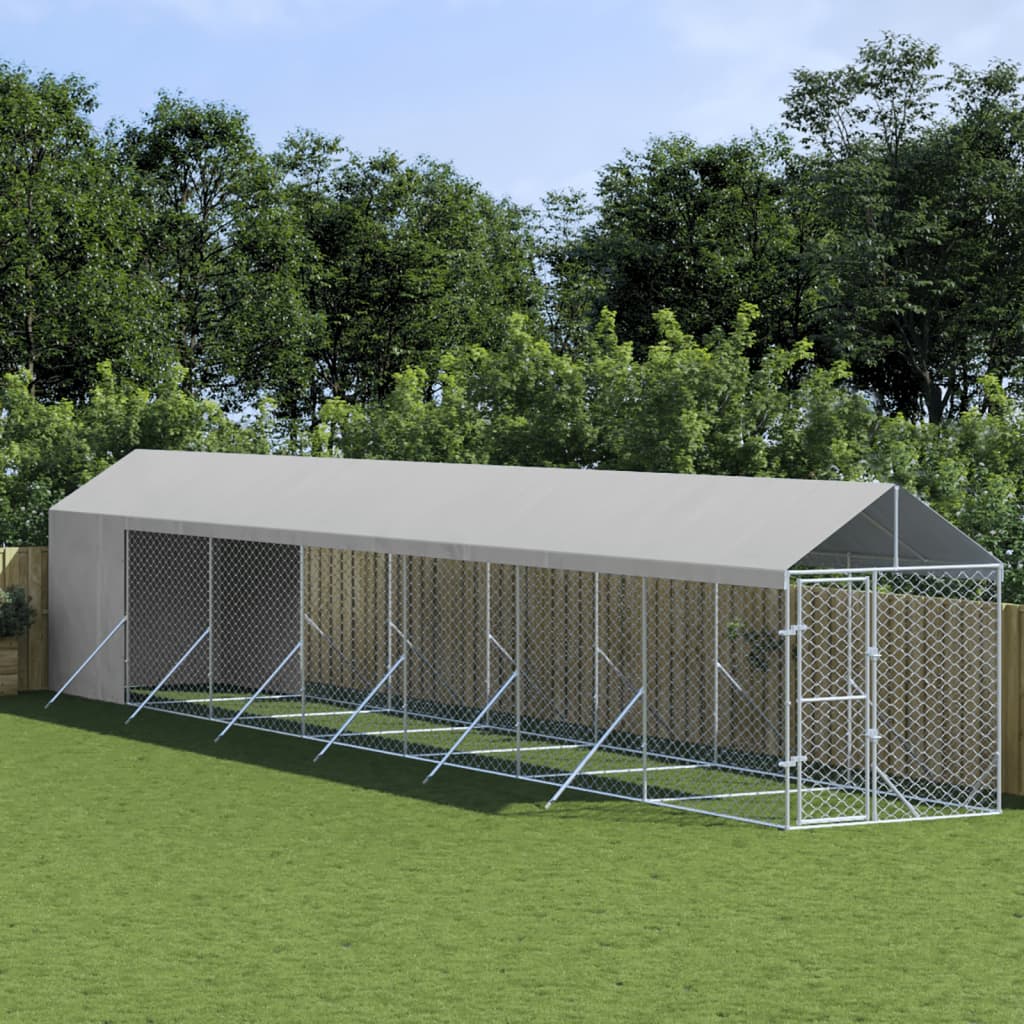 Utendørs hundekennel sølv 2x14x2,5 m galvanisert stål vidaXL