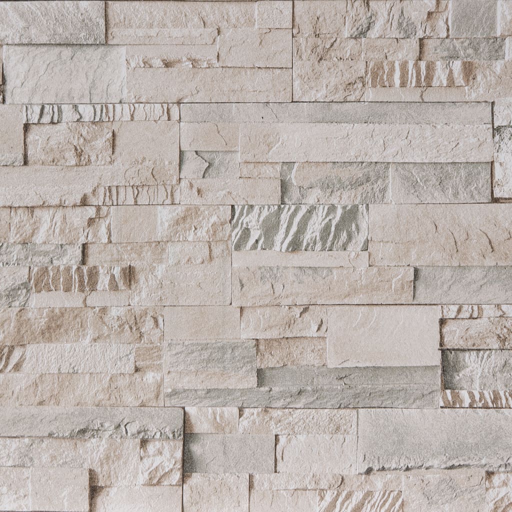 Veggtapet 3D steinutseende grå og beige 10x0,53 m ikke-vevd