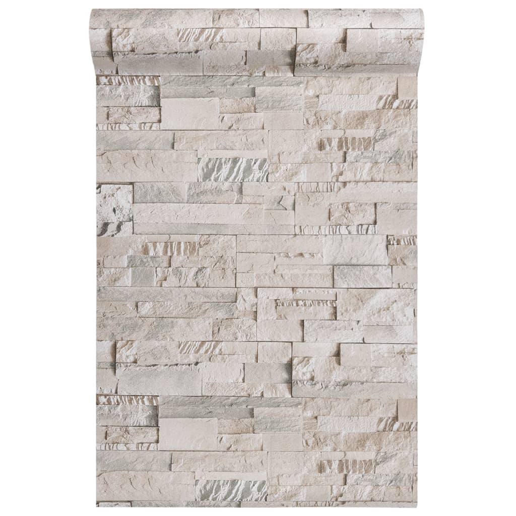 Veggtapet 3D steinutseende grå og beige 10x0,53 m ikke-vevd