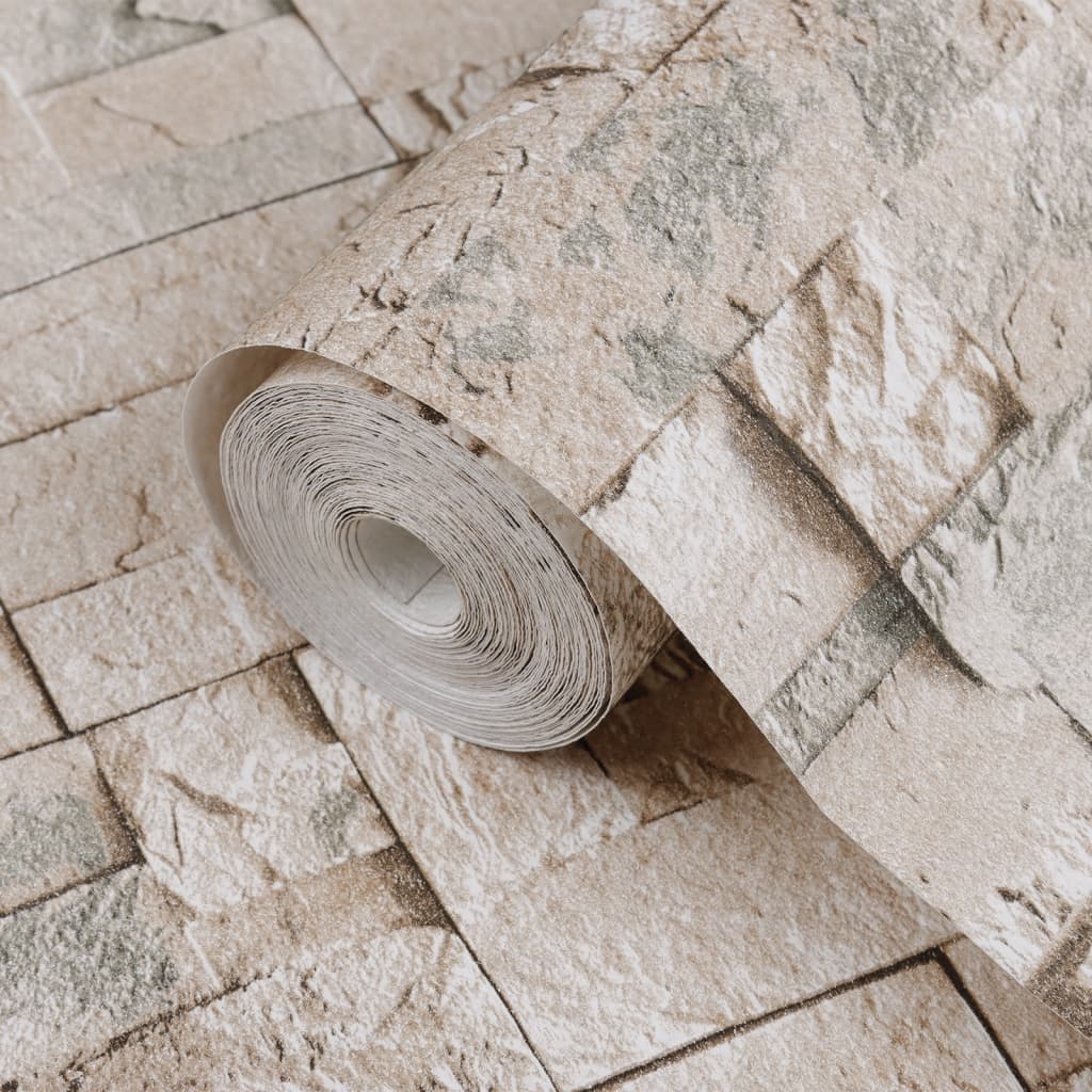 Veggtapet 3D steinutseende grå og beige 10x0,53 m ikke-vevd
