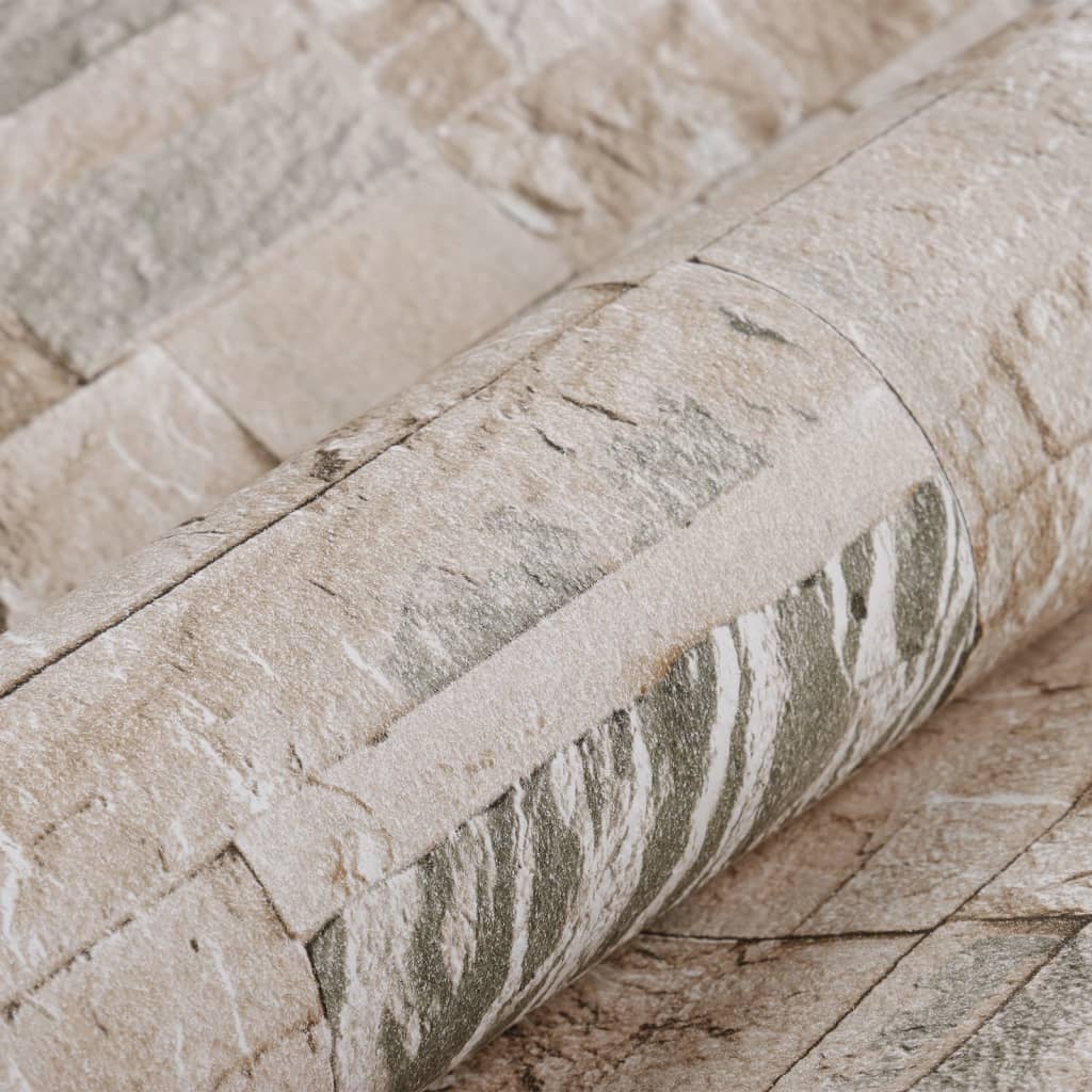Veggtapet 3D steinutseende grå og beige 10x0,53 m ikke-vevd