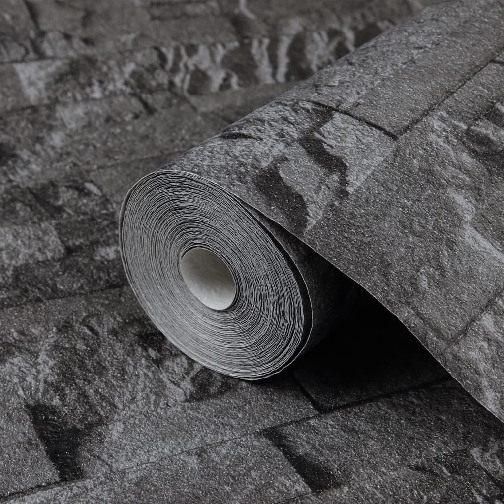 Veggtapet 3D steinutseende svart 10x0,53 m ikke-vevd