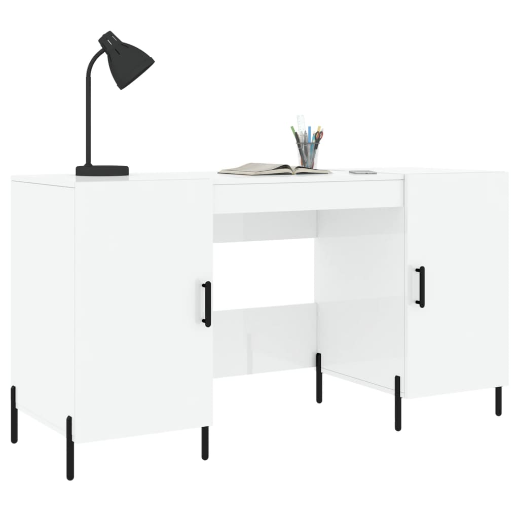 Skrivebord høyglans hvit 140x50x75 cm konstruert tre