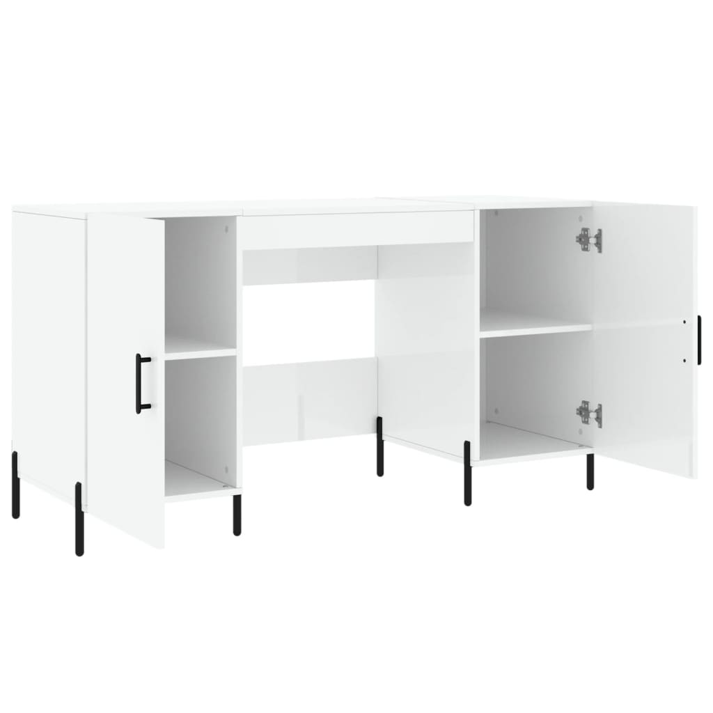 Skrivebord høyglans hvit 140x50x75 cm konstruert tre