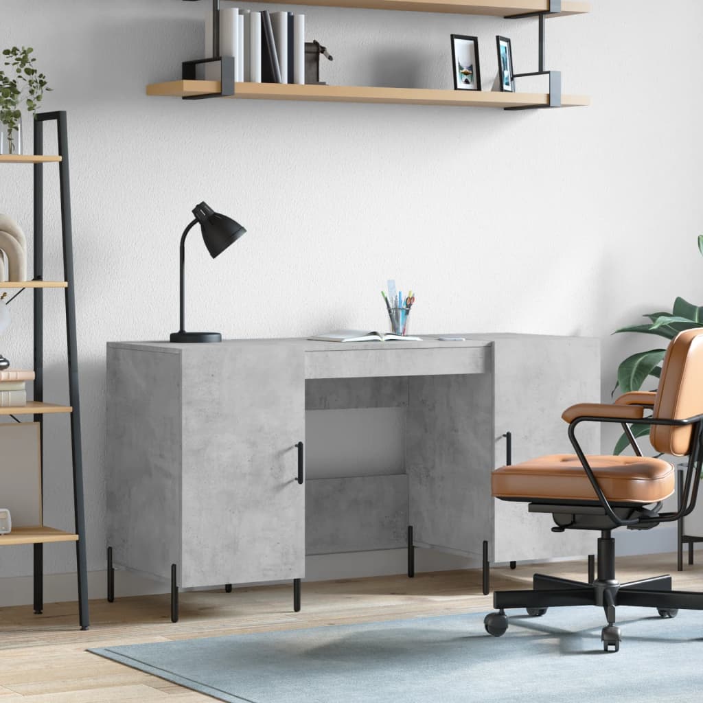 Skrivebord betonggrå 140x50x75 cm konstruert tre