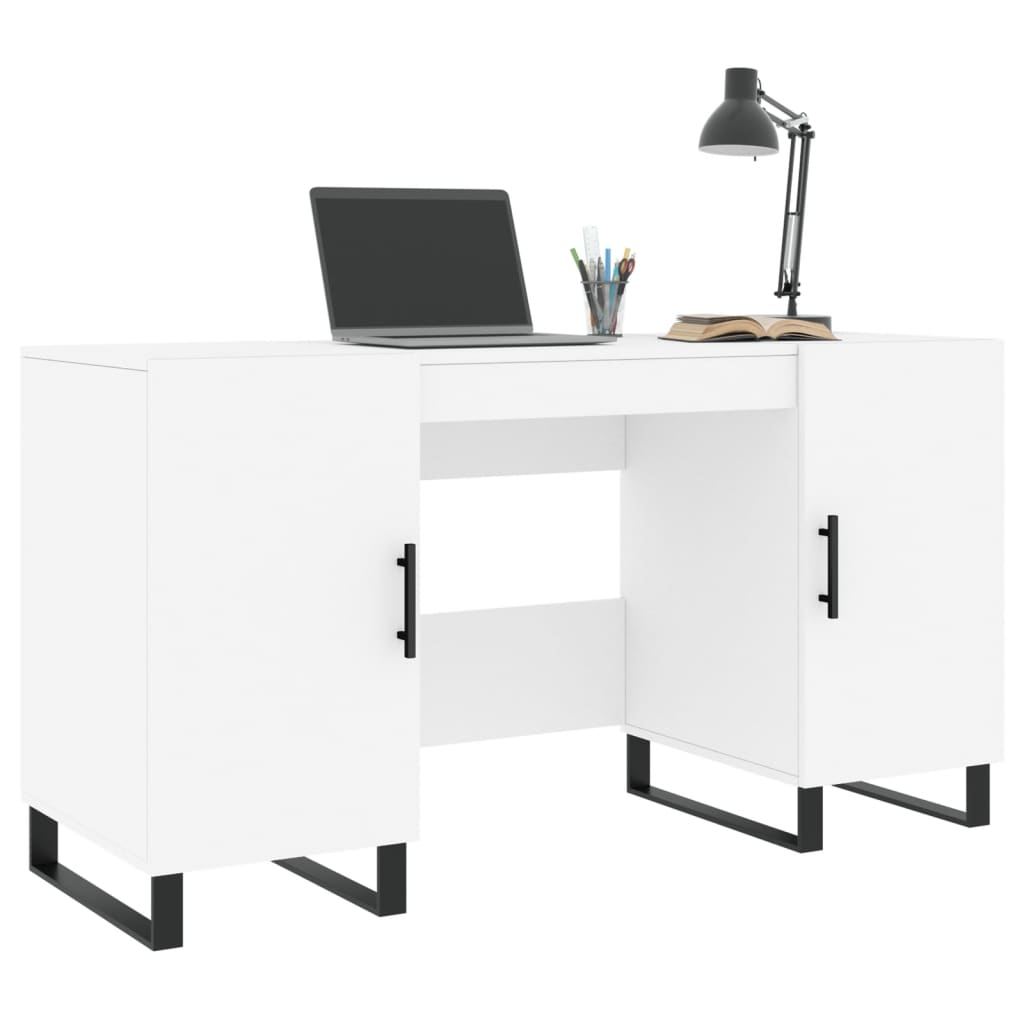 Skrivebord hvit 140x50x75 cm konstruert tre