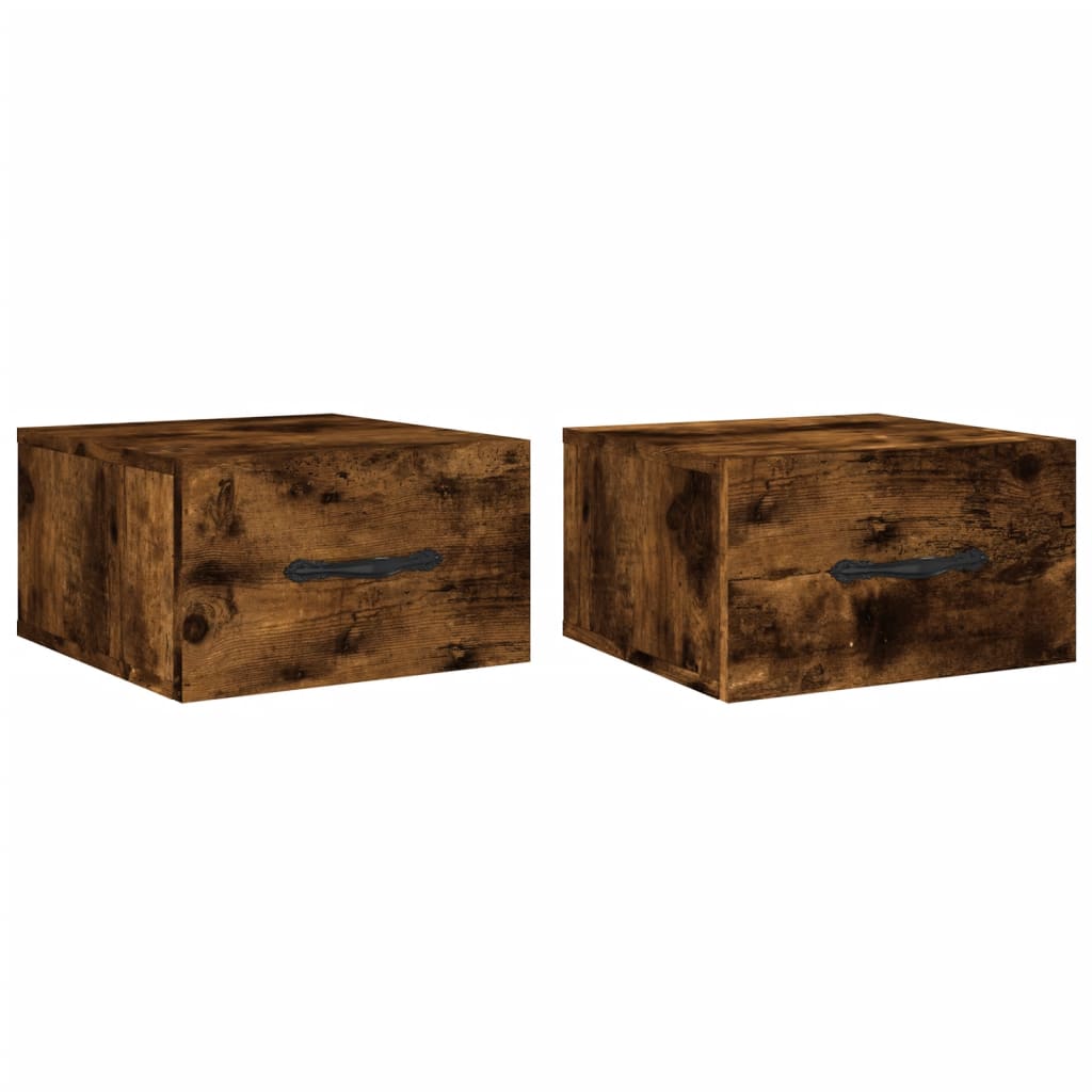 Veggmonterte nattbord 2 stk røkt eik 35x35x20 cm
